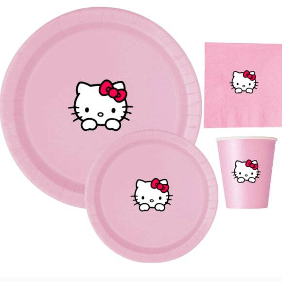 Kitty Party Supplies Set, Pink Paper Plates, Cups and Napkins, 60 Piece Party - Picture 1 of 4